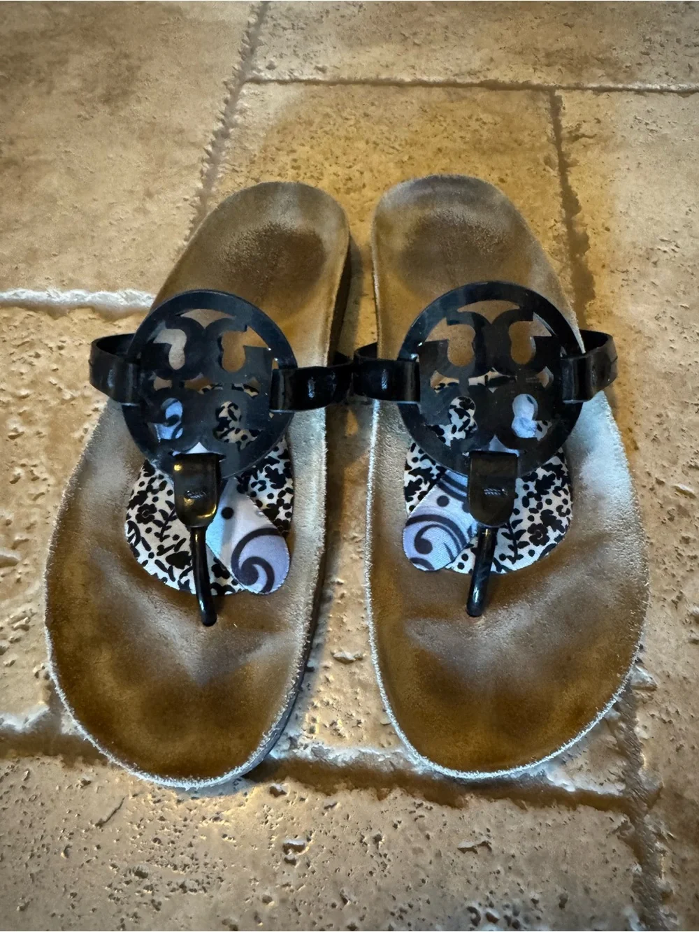 Tory Burch Black Logo Thong Sandals